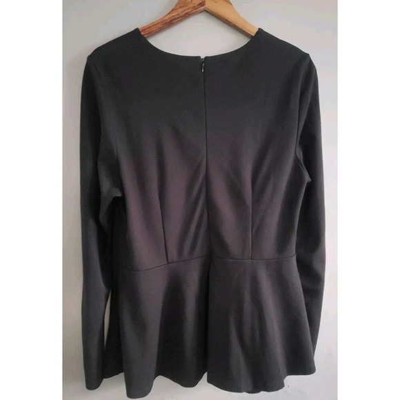 Eloquii Peplum Blouse Womens 14 Black Stretch Ponte Open Front Long Sleeve - Picture 8 of 9